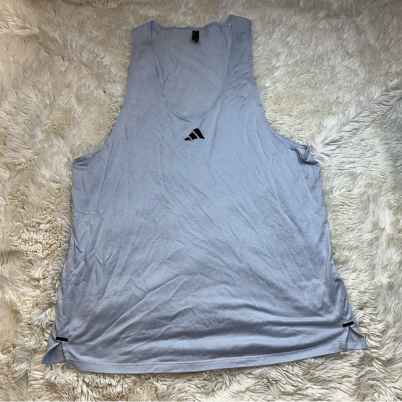 Adidas mens large Sky Blue singlet stringer tank Top racer back style - Picture 1 of 8